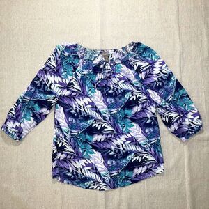 Chico's | Purple and Blue Leaf Print Top | Medium